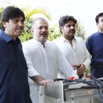 Sindh Information Minister Sharjeel Inam Memon holds a press conference outside Sindh Assembly building