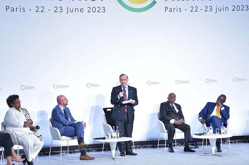 Prime Minister Muhammad Shehbaz Sharif addresses the round table discussion "Innovating with instruments and financing to address new vulnerabilities" at Summit for New Global Financing Pact being held in Paris