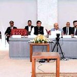 Speaker National Assembly Raja Pervez Ashraf chairing the Advisory Committee meeting on Golden Jubilee of the Constitution at Parliament House