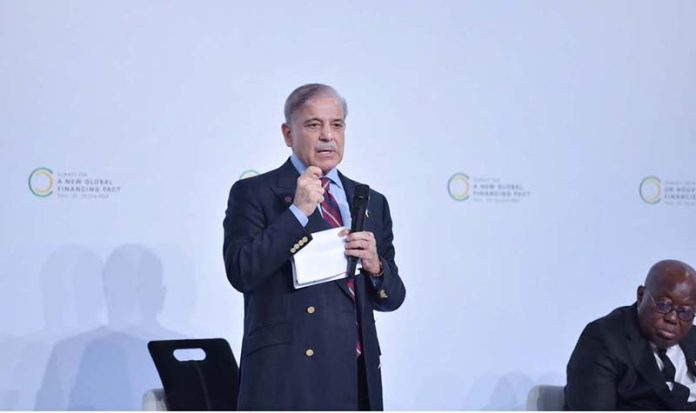 Prime Minister Muhammad Shehbaz Sharif addresses the round table discussion "Innovating with instruments and financing to address new vulnerabilities" at Summit for New Global Financing Pact being held in Paris