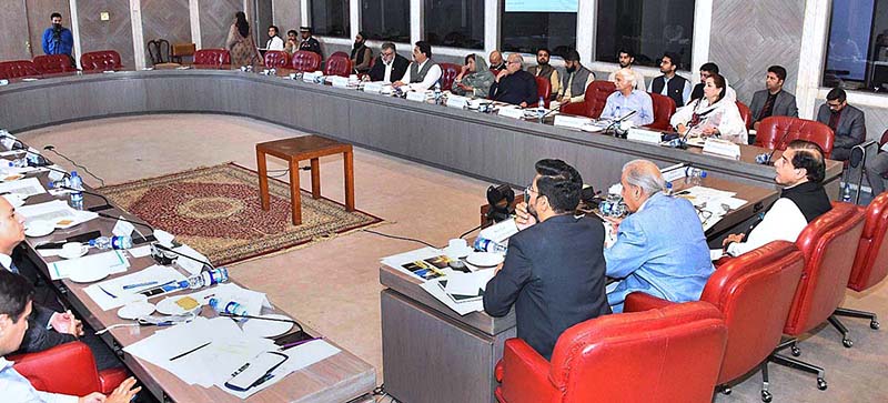 Speaker National Assembly Raja Pervez Ashraf chairing the Advisory Committee meeting on Golden Jubilee of the Constitution at Parliament House