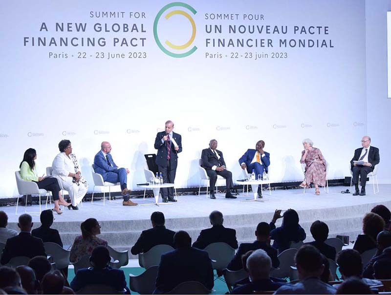 Prime Minister Muhammad Shehbaz Sharif addresses the round table discussion "Innovating with instruments and financing to address new vulnerabilities" at Summit for New Global Financing Pact being held in Paris