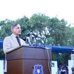 Prime Minister Muhammad Shehbaz Sharif addressing the ceremony of the groundbreaking of National Police Hospital, Police Shuhada Model College and SPU & Dolphin Headquarters