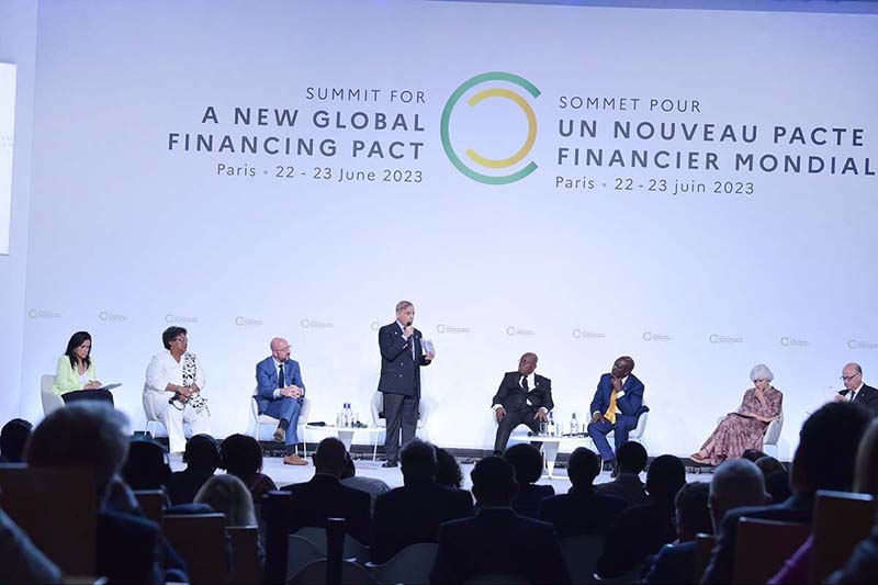 Prime Minister Muhammad Shehbaz Sharif addresses the round table discussion "Innovating with instruments and financing to address new vulnerabilities" at Summit for New Global Financing Pact being held in Paris