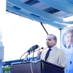 Prime Minister Muhammad Shehbaz Sharif addressing the ceremony of the groundbreaking of National Police Hospital, Police Shuhada Model College and SPU & Dolphin Headquarters