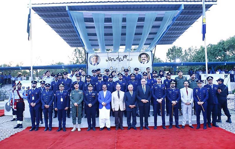 Prime Minister Muhammad Shehbaz Sharif in a group photo with several Federal Ministers, senior officials of Islamabad Police and District Administration after the groundbreaking ceremony of National Police Hospital