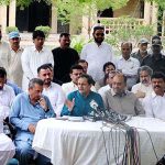 Mayor Karachi Barrister Murtaza Wahab addressing a press conference. Deputy Mayor Salman Abdullah Murad also present on the occasion