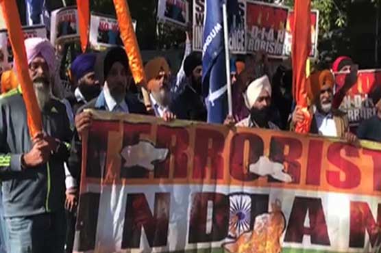 Sikh community holds protest against Modi government in front of UN Office