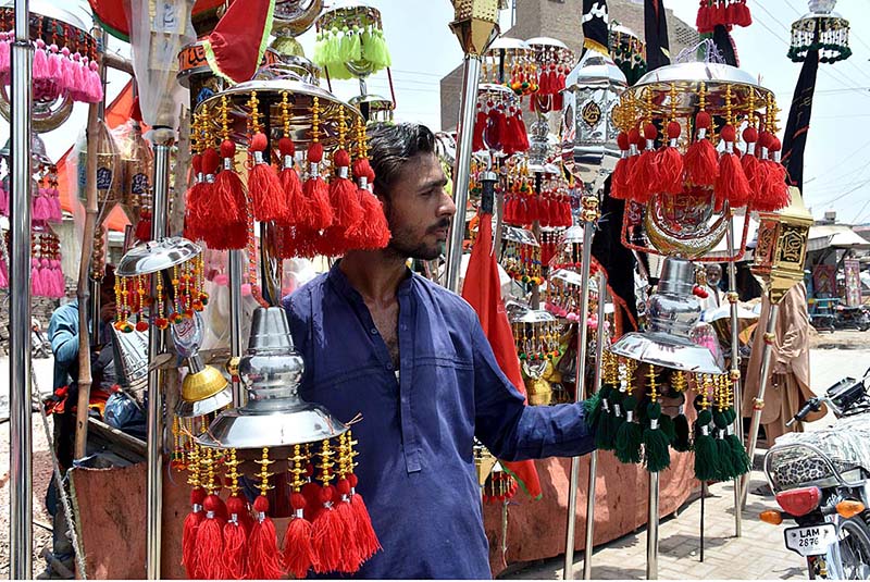 People purchasing Muharram related stuff to be used during mourn procession in Muharram ul Harram