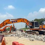 Heavy machinery being used to expand lanes on Islamabad Expressway