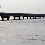 A view of water level increased in River Chenab near Bhawana City due to heavy monsoon rain in the country