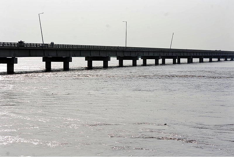 A view of water level increased in River Chenab near Bhawana City due to heavy monsoon rain in the country