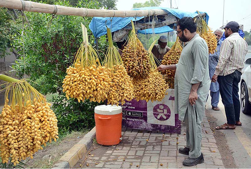 People purchasing fresh dates from a roadside setup