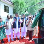 Prime Minister Muhammad Shehbaz Sharif laying the foundation stone of the RCC Bridge on the River Indus that will connect Torghar with Buner District, Torghar, KP