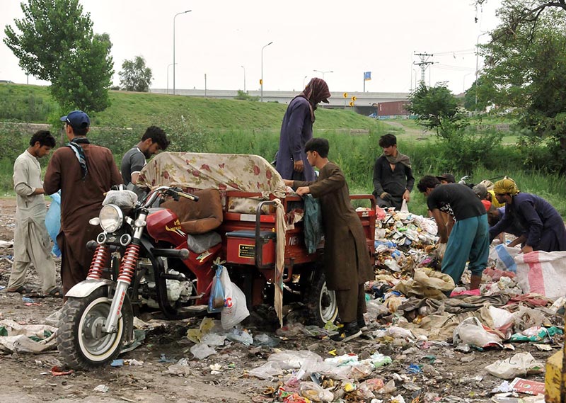 Gypsy boys searching valuables from garbage near Khanna Pul area in the Federal Capital