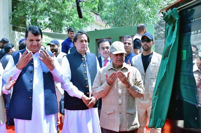 Prime Minister Muhammad Shehbaz Sharif laying the foundation stone of the RCC Bridge on the River Indus that will connect Torghar with Buner District, Torghar, KP