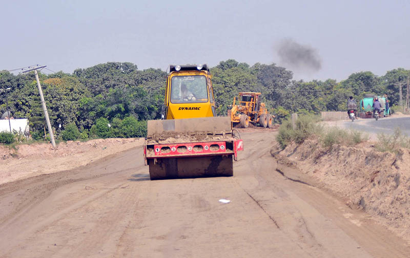Heavy machinery is being used for the expansion of the head Muhammad Wala road.