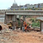 Heavy machinery being used at the site of a collapsed bridge near Lahore High Court (Rawalpindi Bench) at Swan in the outskirts of the city