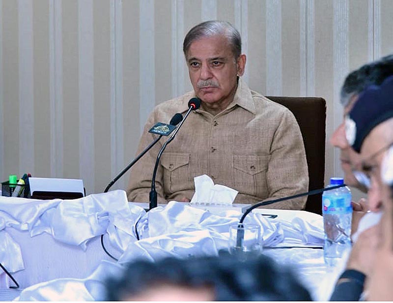 Prime Minister Muhammad Shehbaz Sharif chairs a meeting before the groundbreaking ceremony of mega development projects for Torghar and Buner districts