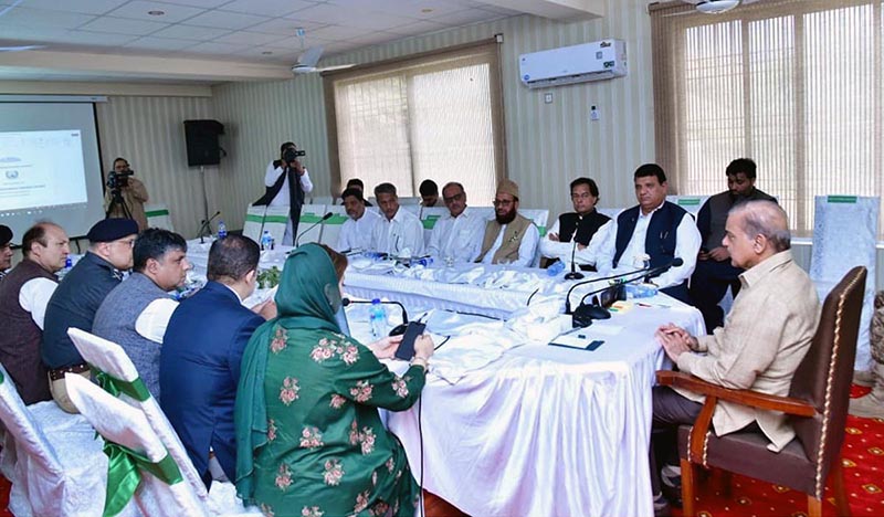 Prime Minister Muhammad Shehbaz Sharif chairs a meeting before the groundbreaking ceremony of mega development projects for Torghar and Buner districts