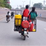 Motorcyclist on the way along children standing on the Iron cage of rear seat may cause any mishap