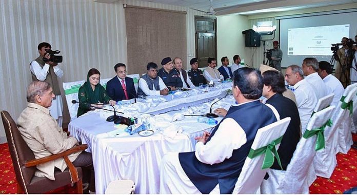 Prime Minister Muhammad Shehbaz Sharif chairs a meeting before the groundbreaking ceremony of mega development projects for Torghar and Buner districts
