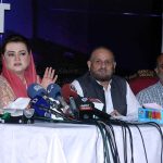 Federal Minister for Information and Broadcasting, Ms. Marriyum Aurangzeb Talking to the media at Radio Pakistan Station.