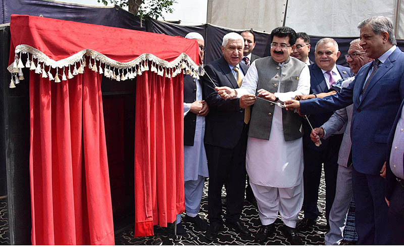 Chairman Senate, Muhammad Sadiq Sanjrani, president of the Inter-Parliamentary Union (IPU), Duarte Pacheco and Federal Minister for Law and Justice, Senator Azam Nazeer Tarar inaugurating the ground breaking ceremony of the Permanent Headquarter of International Parliamentarians' Congress (IPC) at Diplomatic Enclave