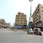 A view of closed shops at Koh-e-Noor Chowk during shutter down strike by Pakistan Sunni Tehreek against the burning of Holy Quran outside a Stockholm mosque in Sweden