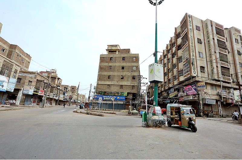 A view of closed shops at Koh-e-Noor Chowk during shutter down strike by Pakistan Sunni Tehreek against the burning of Holy Quran outside a Stockholm mosque in Sweden