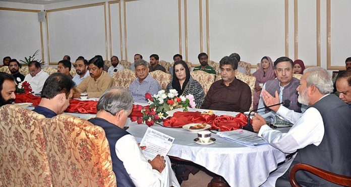 Briefing on the development projects of the current and next financial year under the chairmanship of Coordinator Prime Minister of Pakistan Khawaja Ahmed Hassan at Aiwan Iqbal Complex