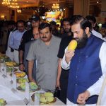 Governor Punjab Engr. Muhammad Baligh Ur Rehman visits different varieties of mango stalls during the inauguration ceremony of three days ''Mango Festival 2023'' at DHA Arena Hall