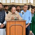 Prime Minister Muhammad Shehbaz Sharif expressing his views after visiting under construction Nishtar II Hospital