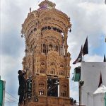A worker busy in spraying color on the historical Tazia of Ustad for the preparation in connection with Youm-e-Ashor at Pak Gate