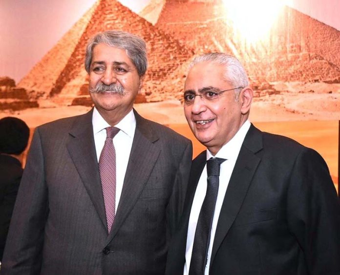 Syed Naveed Qamar, Federal Minister for Commerce, joins Ambassador Tarek Dahroug in celebrating Egypt's National Day