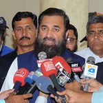 Governor Punjab Engr. Muhammad Baligh Ur Rehman talking to media persons during the inaugural ceremony of three days ''Mango Festival 2023'' at DHA Arena Hall
