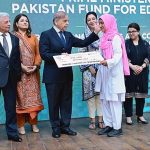 Prime Minister Muhammad Shehbaz Sharif distributes scholarship cheques among high-achieving students on merit basis under the Pakistan Endowment Fund for Education