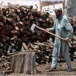 A laborer cutting woods at Chakbeli Road