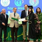 Prime Minister Muhammad Shehbaz Sharif distributing certificates among the successful candidates of Prime Minister's Youth Skill Development Program