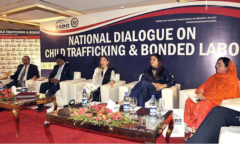 Member of the Provincial Assembly of Sind PPP leader Ms. Sharmila Faruqui addressing a seminar on National Dialogue on Child Trafficking & Bonded Labor