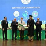 Prime Minister Muhammad Shehbaz Sharif distributing certificates among the successful candidates of Prime Minister's Youth Skill Development Program
