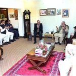 Prime Minister Muhammad Shehbaz Sharif visits the residence of former Mayor Rawalpindi and PML-N leader Sardar Naseem to express condolences upon the demise of his mother