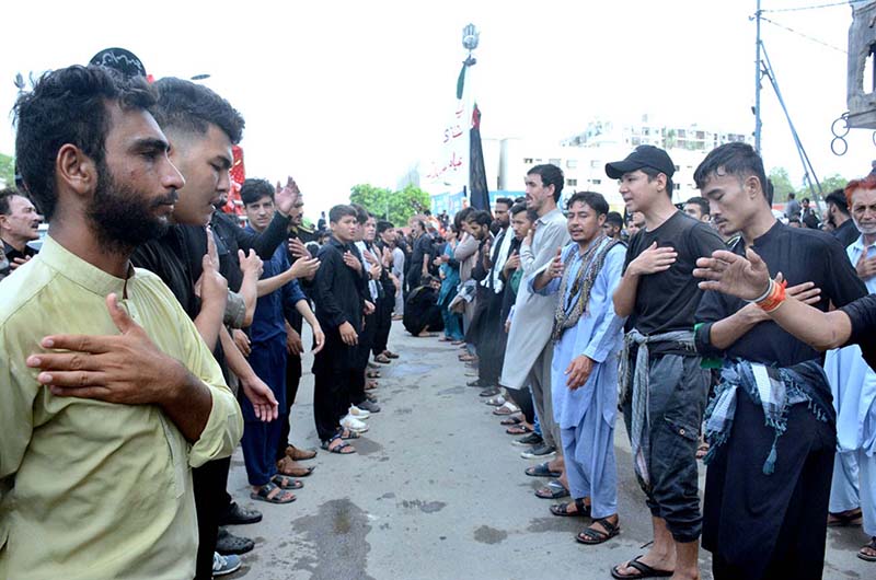 A large number of mourners attend the 10th Muharram procession to mark Ashoura at Empress Market Sadar. Ashoura is the commemoration marking the Shahadat (death) of Hussein (AS), the grandson of the Prophet Muhammad (PBUH), with his family members during the battle of Karbala for the upright of Islam