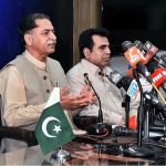 Federal Minister, Mian Javed Latif, addressing a press conference