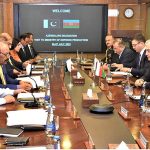 Advisor to President of Azerbaijan, Khalid Ahadov, along with delegation in a meeting with Federal Minister for Defence Production, Muhammad Israr Tareen and officials of MoDP