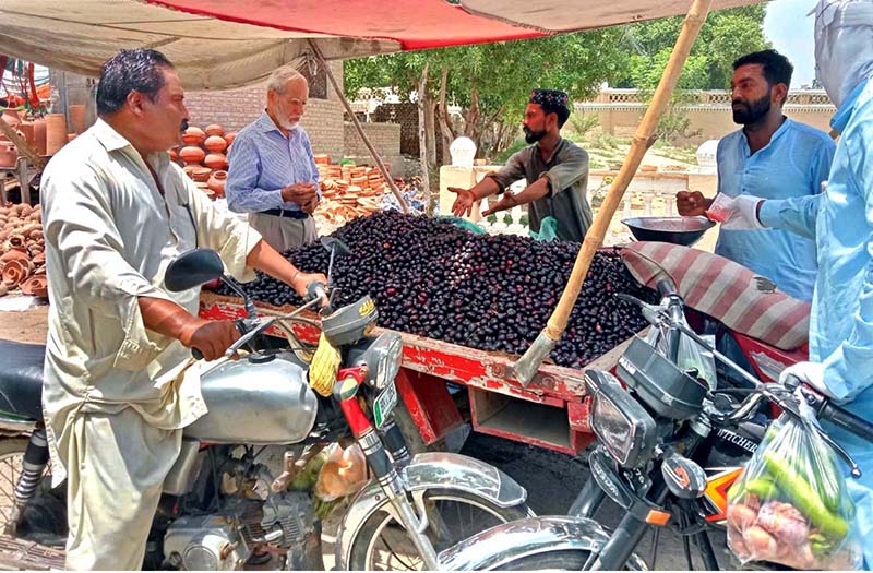 People purchasing Jaman from a vendor’s pushcart setup