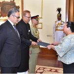 The Ambassador-designate of the Republic of the Philippines to Pakistan Ms Maria Agnes M. Cervantes presenting her diplomatic credentials to President Dr. Arif Alvi at Aiwan-e-Sadr