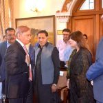 Prime Minister Shehbaz Sharif interacts with the members of the Chamber Of Commerce delegation at Governor House