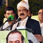 Interior Minister Rana Sana Ullah Khan addressing a public gathering at Chak No. 70 JB