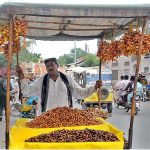 Vendor displaying fresh dates to attract the customer while shuttling on the road